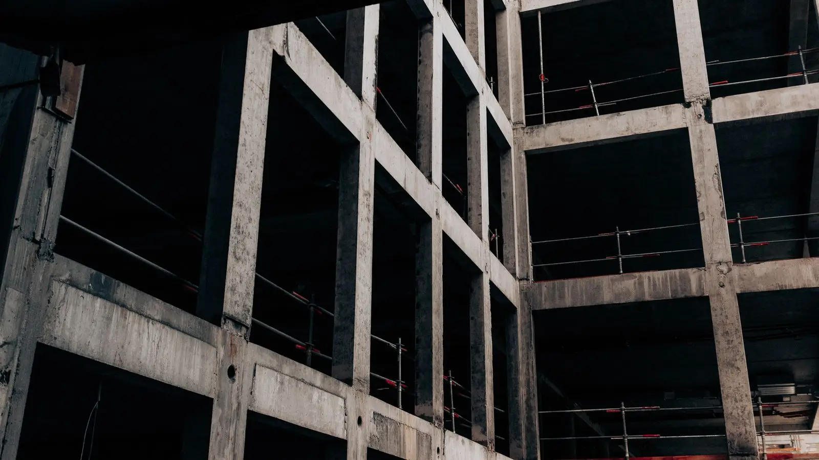 Concrete frame of a building under construction.