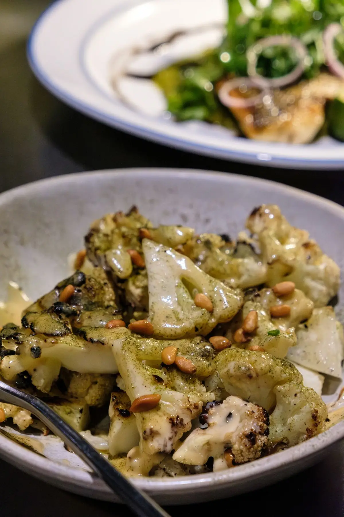 Roasted cauliflower with pesto.